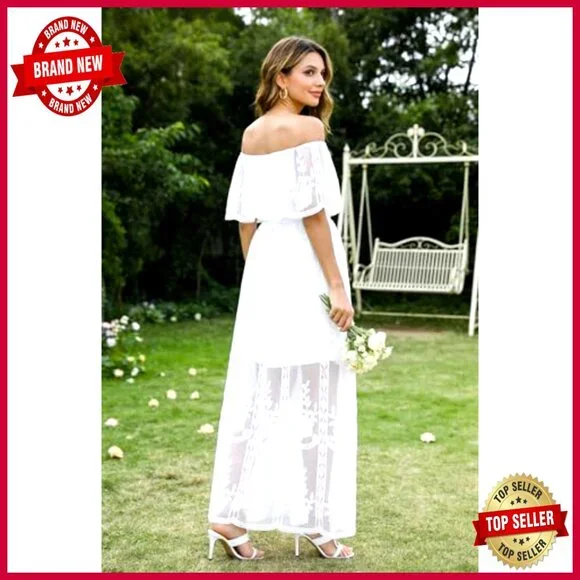 Off Shoulder Lace Maxi Dress Boho Elegant Formal Evening Party Wear